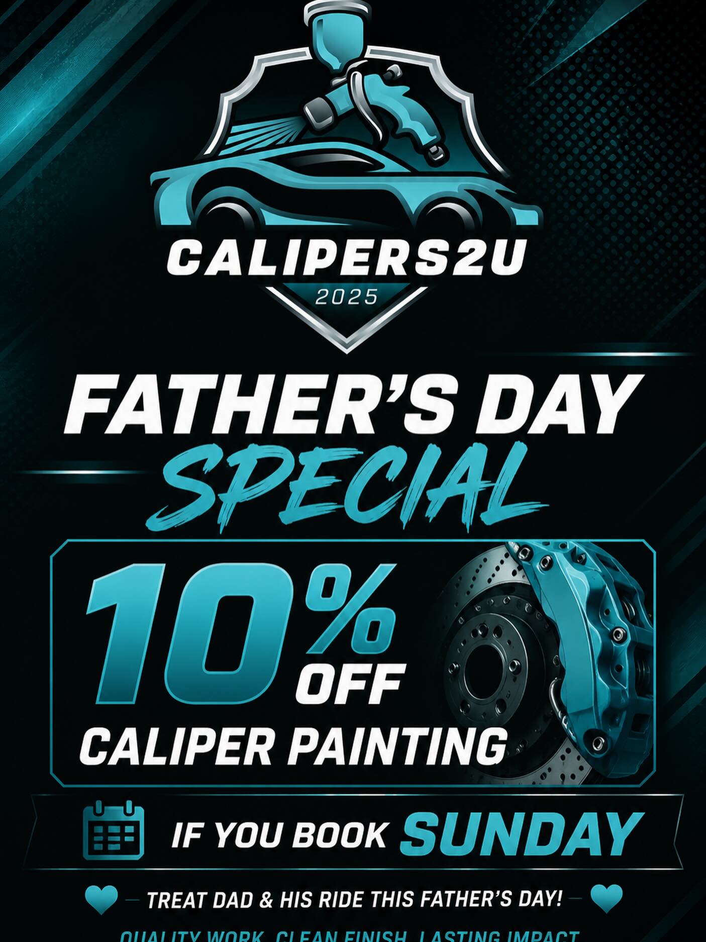 Hi everyone,

We’re offering a Father’s Day 10% off if you book in by Sunday.

Treat you dad to an amazing offer and book in now✅